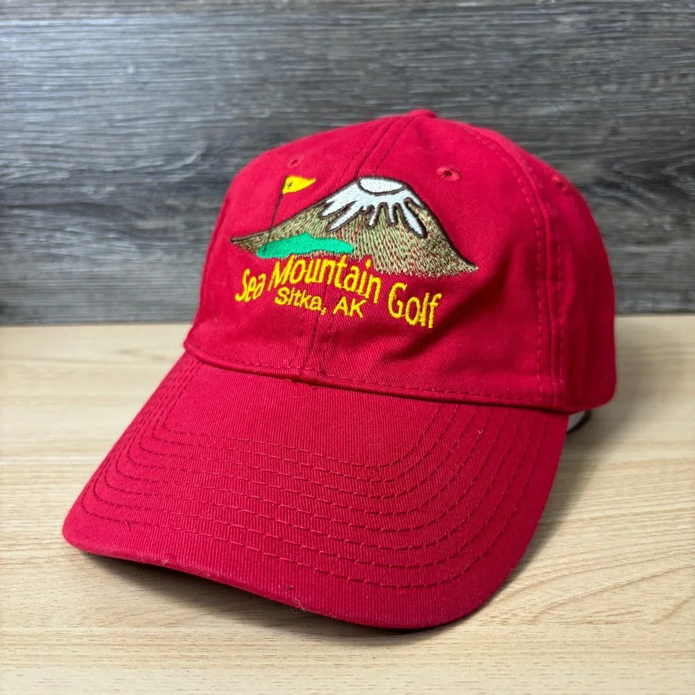 Sea Mountain Golf Hat Cap Strap Back‎ Red Sitka Alaska Adjustable